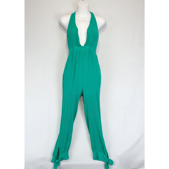 Lilyful Halter Jumpsuit Bow Knot Ankle Pants Deep V Neck Women S Gauzy Green - Picture 14 of 14